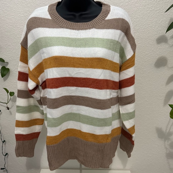 Sweaters - Multicolor Striped Knit Sweater Women Size M and L New Without Tags